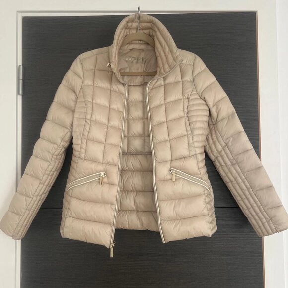 MICHAEL KORS puffer Jacket Woman In Beige With White Details, Gold Hardware.S - Picture 1 of 13